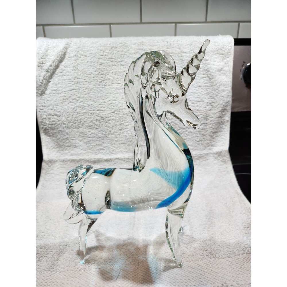 CAJUN Hand Blown Crystal CINDI Blue Unicorn New Orleans